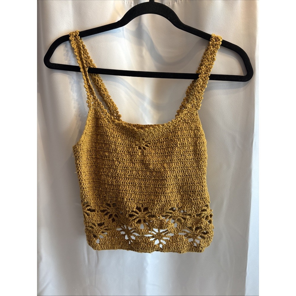 American Eagle Crochet Knit‎ Tank Top Women's XS Marigold Y2K Cut-Out